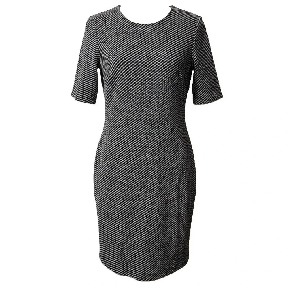 Theory Black & White Grid Print Knit Dress 0 Polished Tailored Monochrome Clean